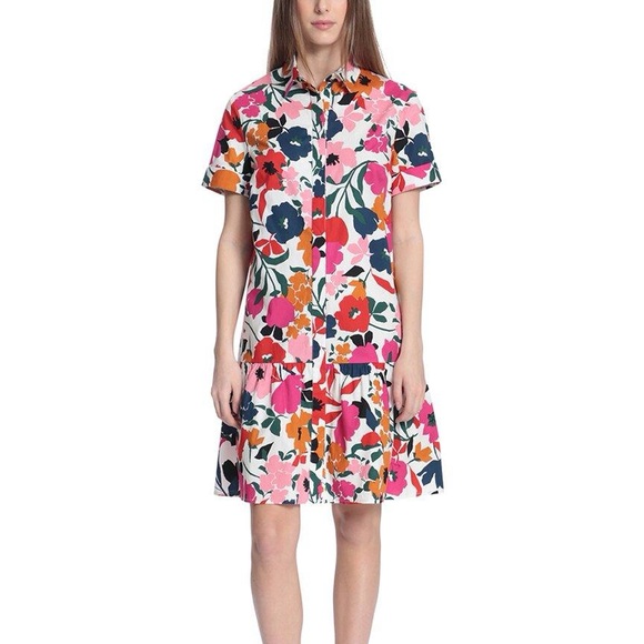 Donna Morgan 💚 Floral Ruffle Hem Poplin Shirt Dress - Picture 12 of 12